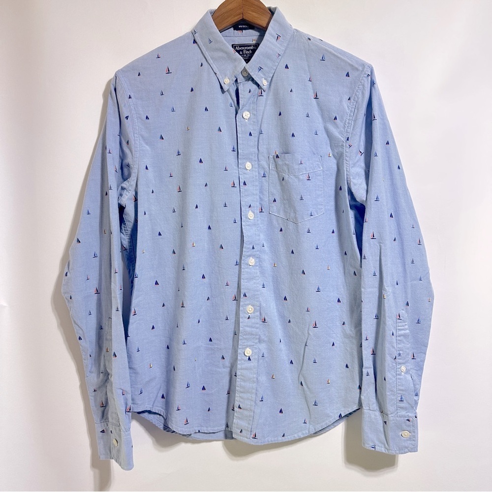 Abercrombie & Fitch sail boat nautical Blue Casual Button Down cotton Shirt M